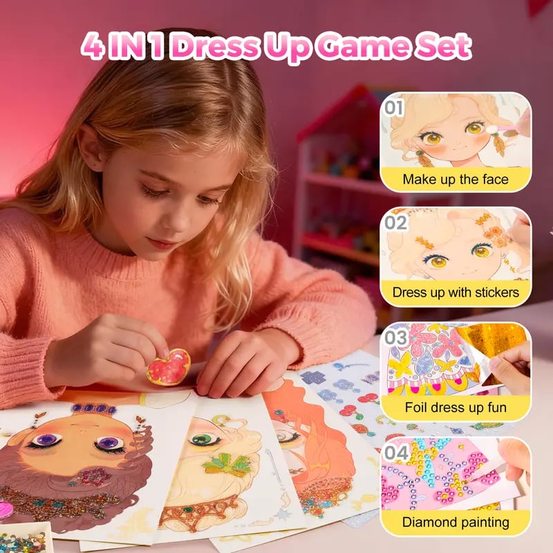 🎨Buy 2 Free Shipping👗Special Diamond Painting & Princess Book Makeup Craft Kits Foil Art Books Set Play on Paper
