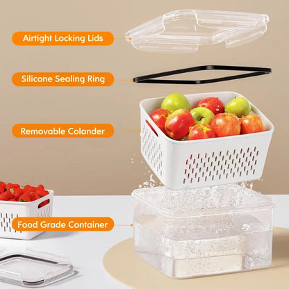 🥗🥬3 Pack Fridge Organizers and Storage - Stackable Fruit Storage Containers for Fridge with Removable Colander, BPA-Free