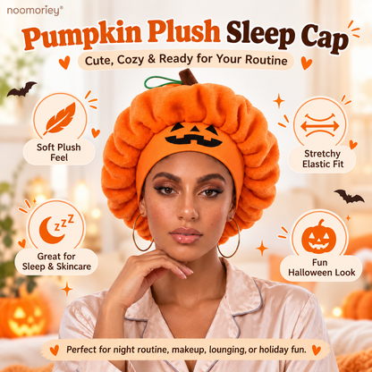 Pumpkin Sleep Cap Halloween Plush Hair Bonnet Elastic Jack O Lantern Sleep Cap Fluffy Head Wrap for Skincare Makeup Night Sleep Holiday Party Wear Band Sleep Cap Silk