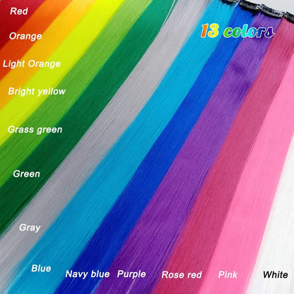 2 PCS Colored Hair Extensions 20Inch Straight Color Clip in Hair Extension Rainbow Party Highlights Synthetic Hairpiece