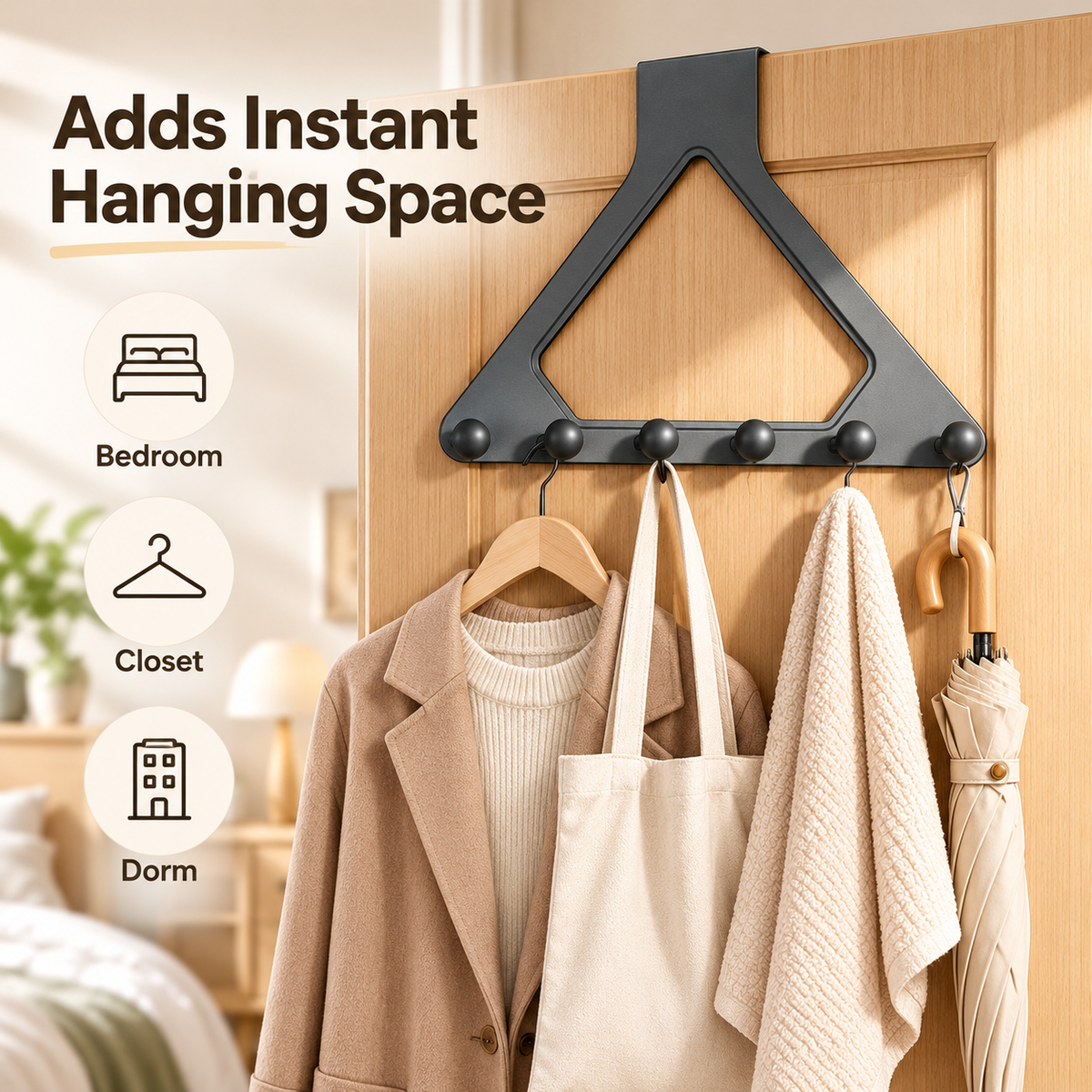 6-Hook Over-the-Door Organizer Rack – Space-Saving Storage for Home 🚪