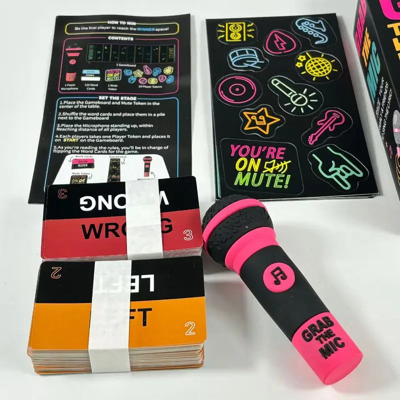 🎤 Grab The Mic! Karaoke Party Game Perfect for Non-Singers | Foam Mic, 125 Word Cards, Game Board & Tokens Included
