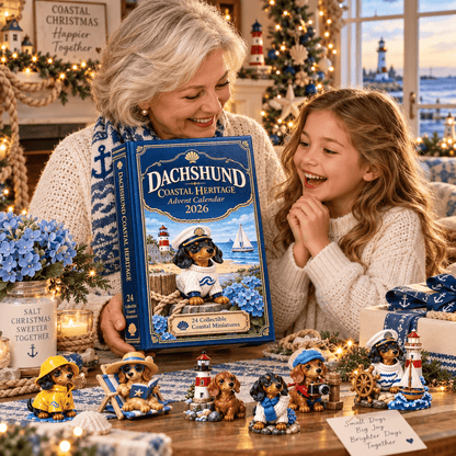 🐶 24 Days of Dachshund Coastal Christmas – Hand-Painted Miniature Dog Advent Calendar 🎄