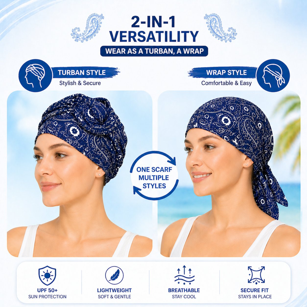 🌸 Paisley Cooling Headscarf Cap Set – Stay Cool & Chic All Summer! ☀️😎