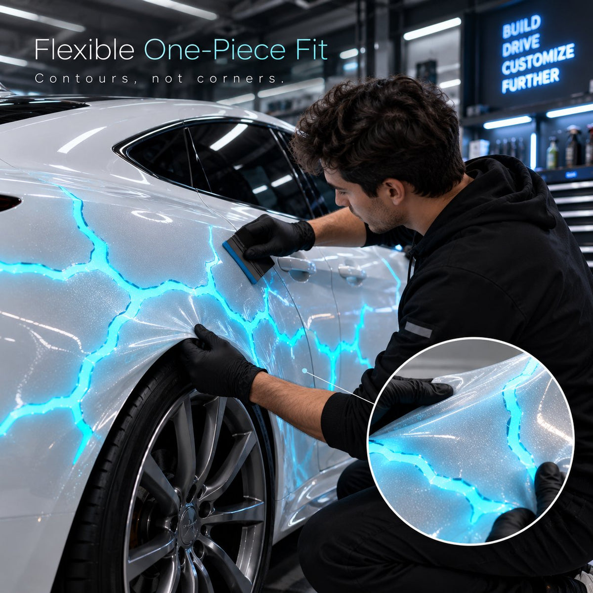 ⚡ Liquid Laser Glow Electric Cyan Car Vinyl Wrap with Crackle Thunder Light Effect 🚗