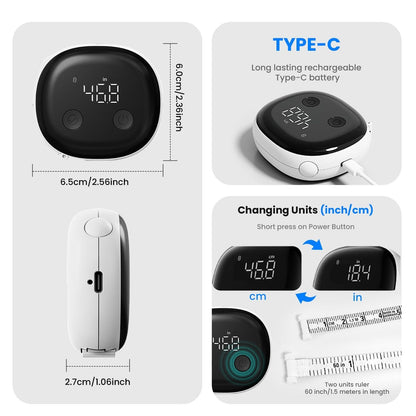Smart Bluetooth-Enabled Digital Measuring Tape for Body Measurements (Waist, Chest, Thighs, etc.) – Rechargeable, with One-Touch Retraction