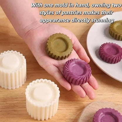 Sunflower-Patterned Round Hand-Press Mooncake Mold, French-Style Lace Pastry Mold, Food-Grade, Easy to Release, Reusable, Home-Use Ice-Skin Mung Bean Cake Embossing Mold, DIY Cookie and Pineapple Pastry Baking Tool, Multi-Piece Set, Cookie Molds