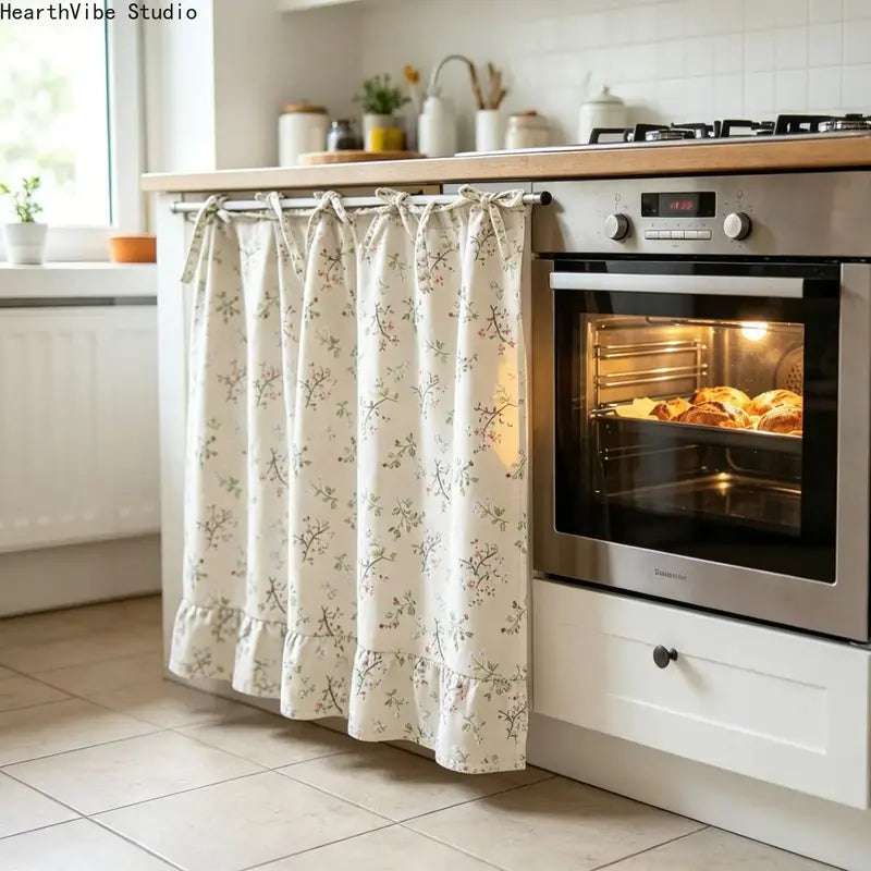2026 Farmhouse-Style Stove Curtain, Gingham Grid Ruffle-Edge Tier Curtains