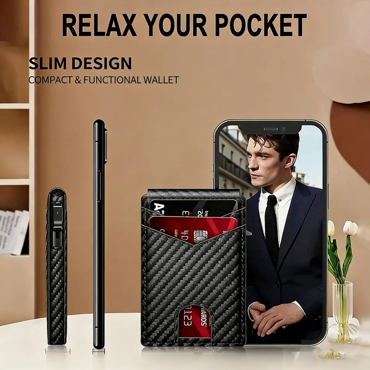 ⚡70K+ SOLD!-Wallet for Men - with Pop Up Aluminum Case Slim Leather Slots Credit Card Holder RFID Blocking Bifold Minimalist Wallet