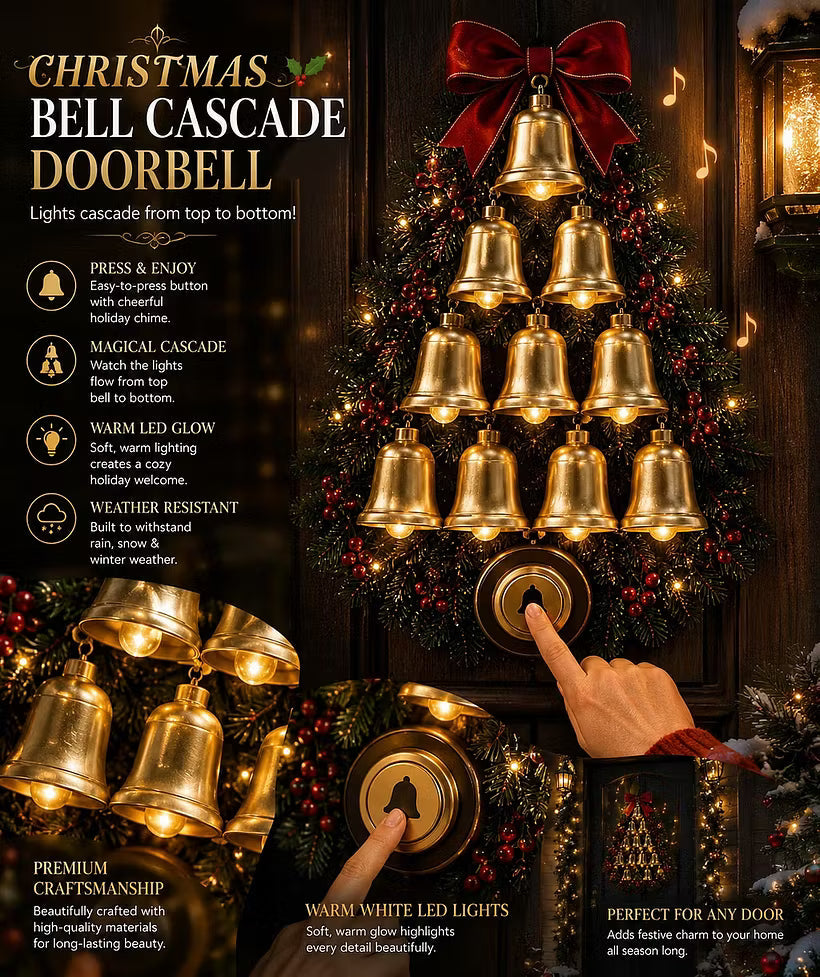 🎄 Christmas Bell Cascade Doorbell – Interactive Front Door Decoration