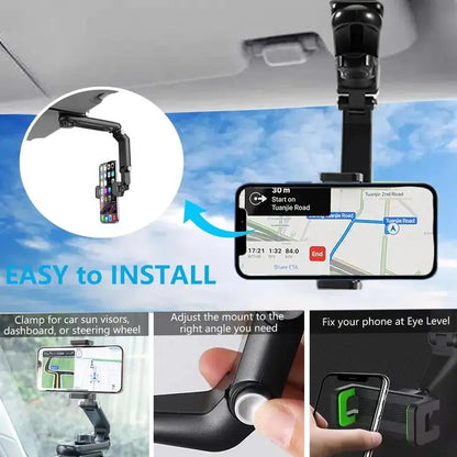 Car Phone Mount - Long Adjustable Arm, 360° Rotatable Anti-Scratch Secure Clamp