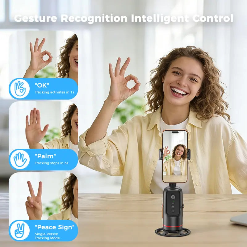Auto Face Tracking Tripod for Smartphones & Cellphones - Gesture Control, 360-Degree Camera Mount Selfie Accessories