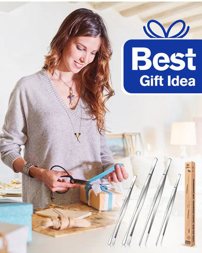 Fine Teeth Long Tweezer Tongs Set
