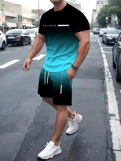 ⚡ Men's Gradient Fitness 2-Piece Set！