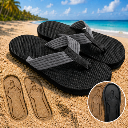 Quirky flip-flops featuring a middle-finger design