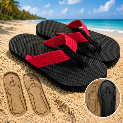 Quirky flip-flops featuring a middle-finger design