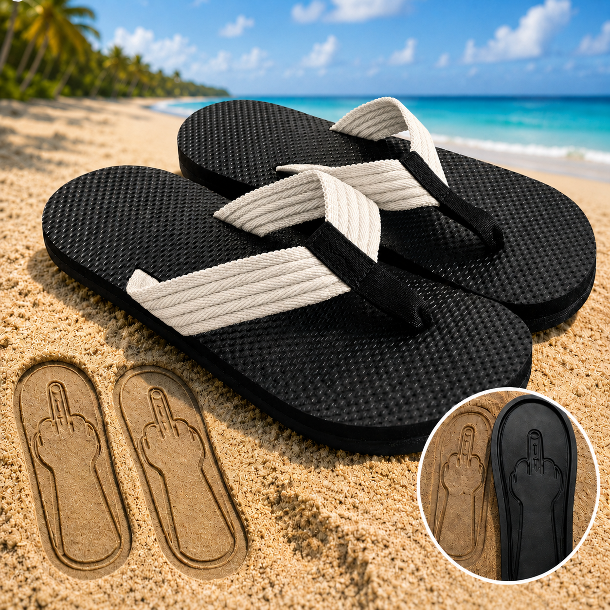 Quirky flip-flops featuring a middle-finger design