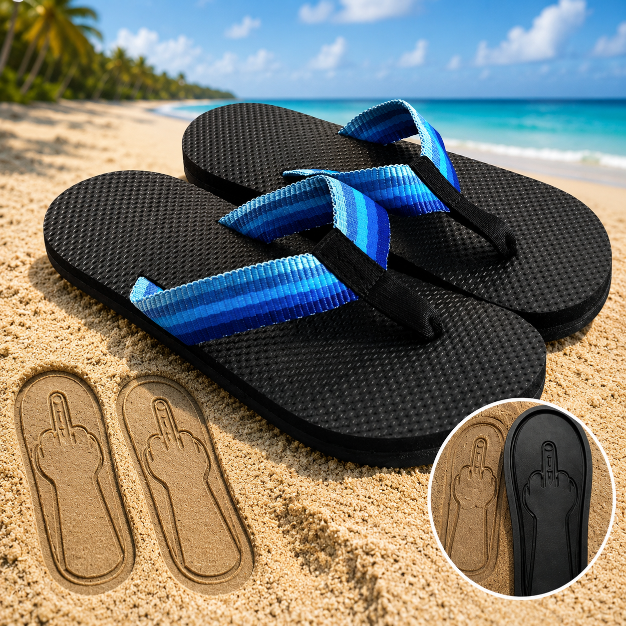 Quirky flip-flops featuring a middle-finger design