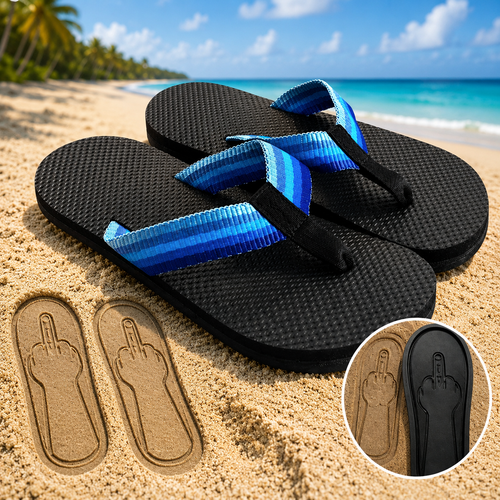 Quirky flip-flops featuring a middle-finger design