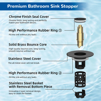 🛁3-in-1 Bathroom Sink Drain Strainer with Hair Catcher & Pop-Up Stopper