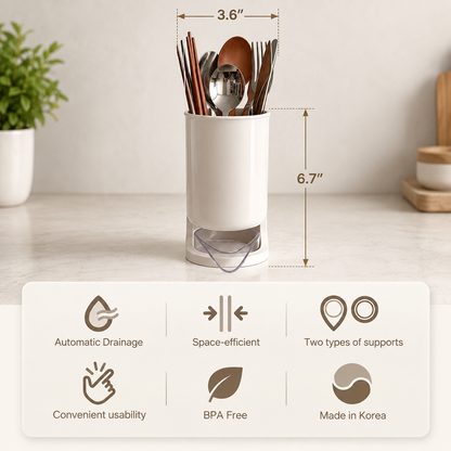 fluidic Utensil Holder - Elegant Cream Beige Color, Hygienic Kitchen Organization with Efficient Drainage System