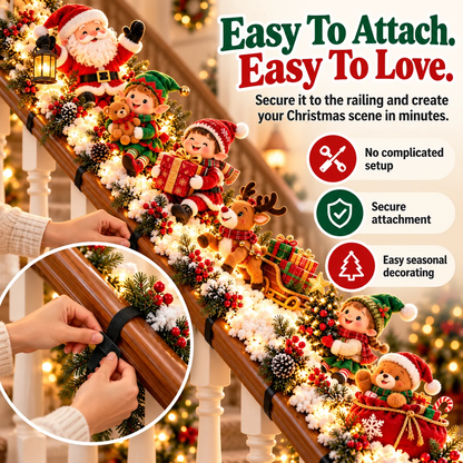 🎅 Santa’s Staircase Workshop – Lighted 6-Piece Christmas Stair Railing Decor 🎄