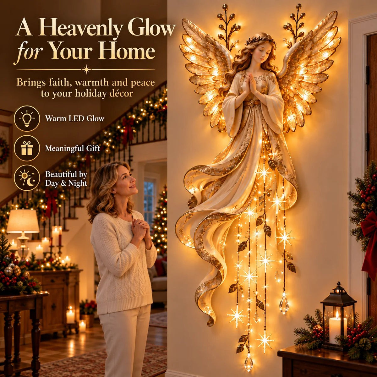 ✨Guardian Angel Starfall Cascade™ – Lighted Faith & Blessing Christmas Wall Decor✨