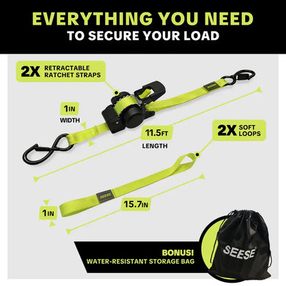Car Tie Downs with Ratchets 1"x 11 ft-1500 LB Break Strength