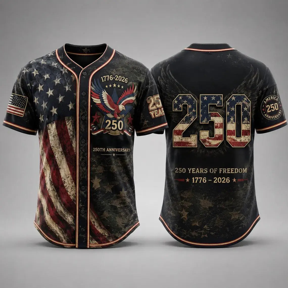 America 250th Anniversary Baseball Jersey – 1776-2026 USA Patriotic Button-Up Shirt | Vintage Stars & Stripes Freedom Jersey for 4th of July, Game Day & Everyday Wear