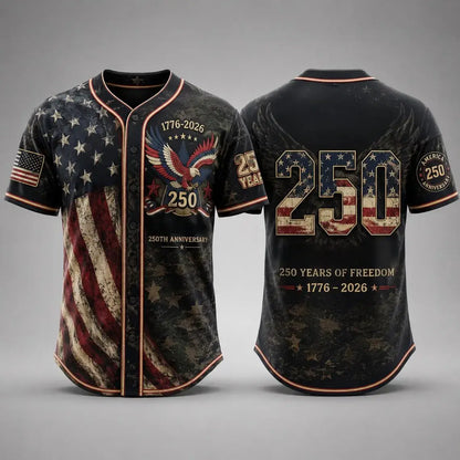 America 250th Anniversary Baseball Jersey – 1776-2026 USA Patriotic Button-Up Shirt | Vintage Stars & Stripes Freedom Jersey for 4th of July, Game Day & Everyday Wear