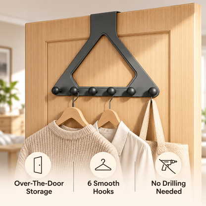 6-Hook Over-the-Door Organizer Rack – Space-Saving Storage for Home 🚪