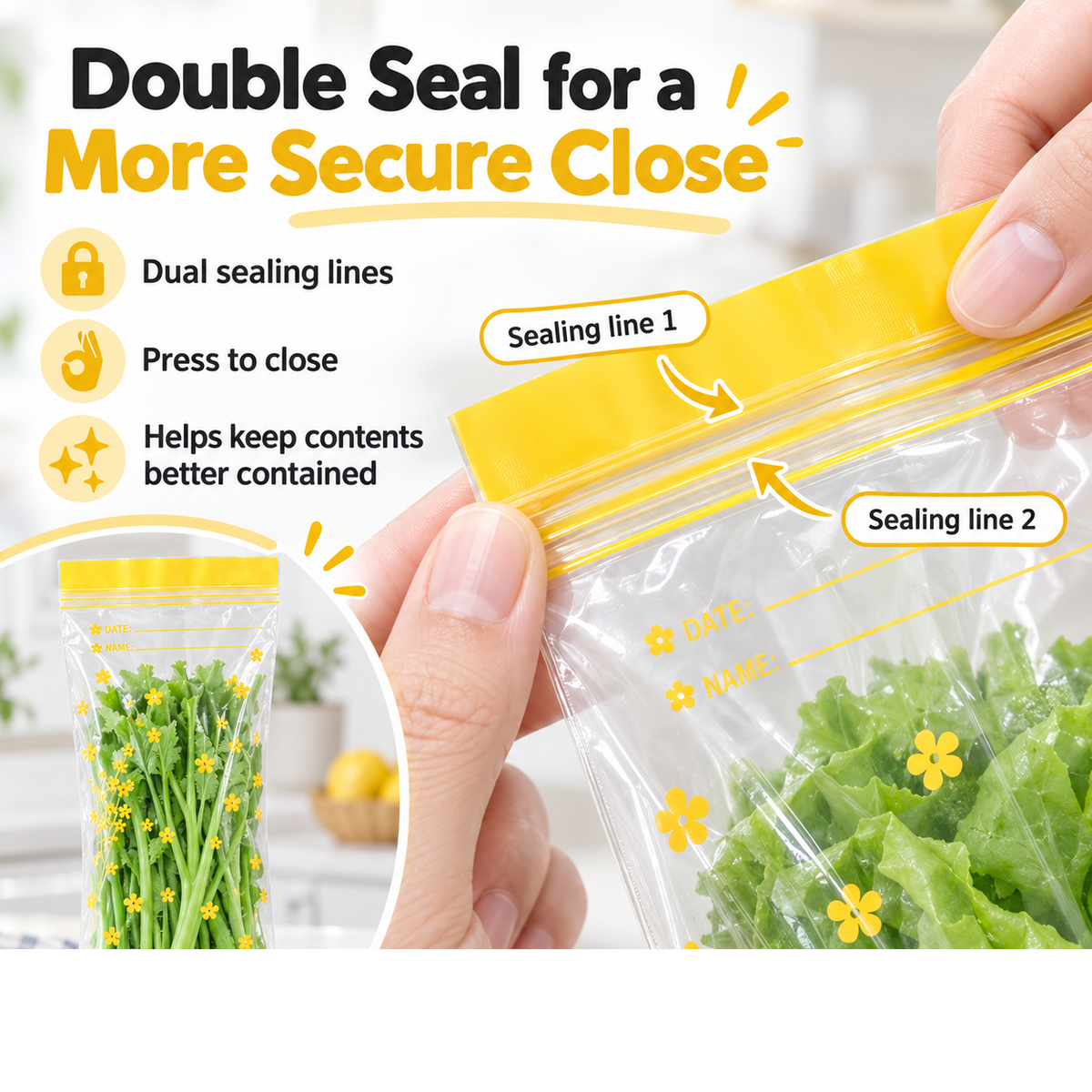 🥕 15-Pack Double-Seal Food Storage Bags – Clear Reusable Pouches for Fridge Organization & Meal Prep