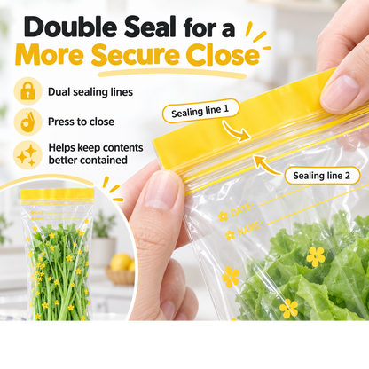 🥕 15-Pack Double-Seal Food Storage Bags – Clear Reusable Pouches for Fridge Organization & Meal Prep