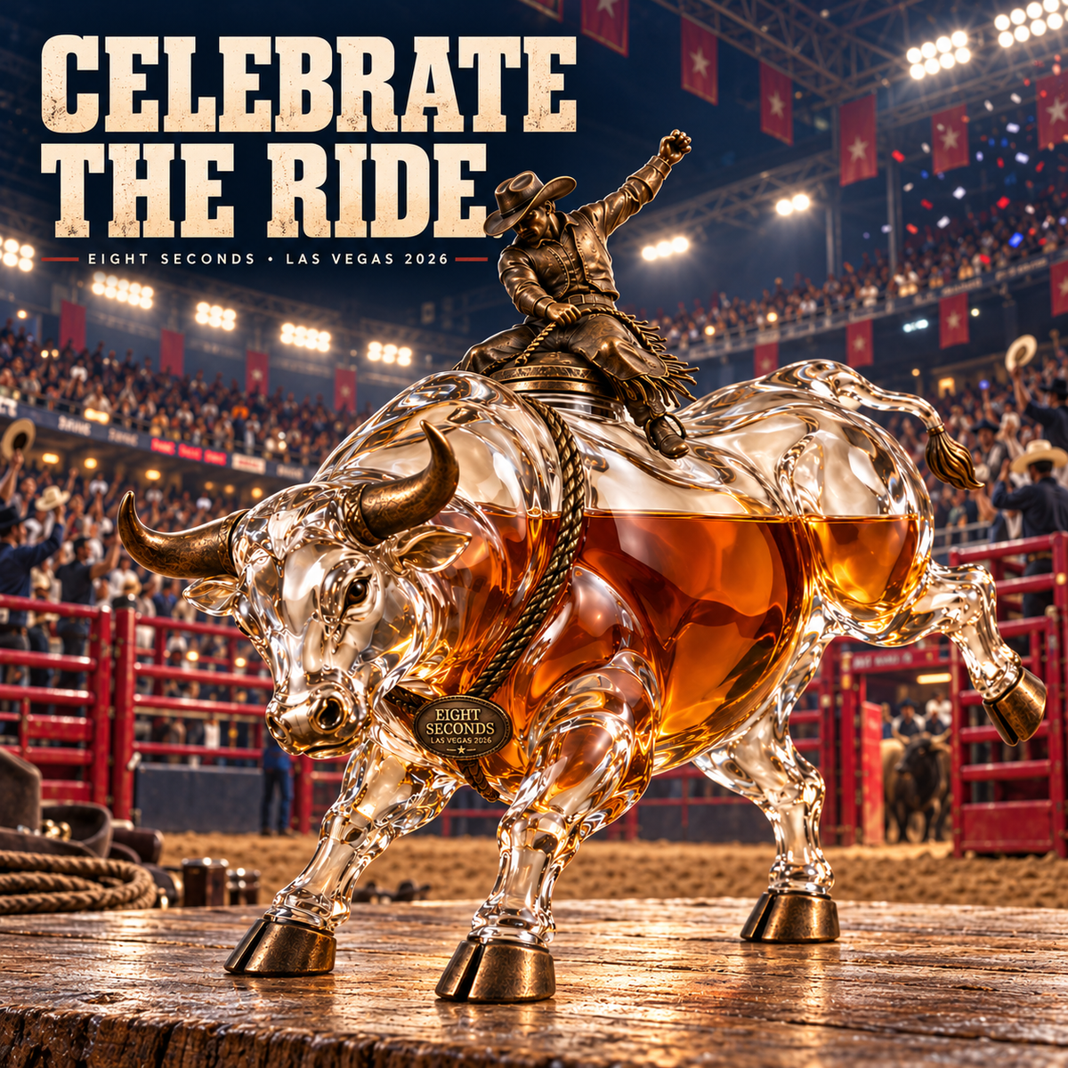 🤠 Eight Seconds Bull Rider Whiskey Decanter – Las Vegas 2026 Rodeo Collector's Edition 🐂