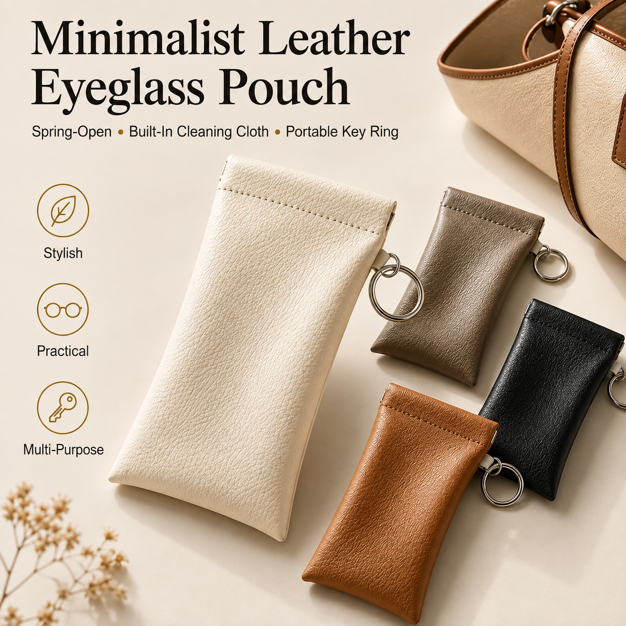 Soft PU Leather Sunglasses Pouch Elastic Opening Eyeglasses Bag