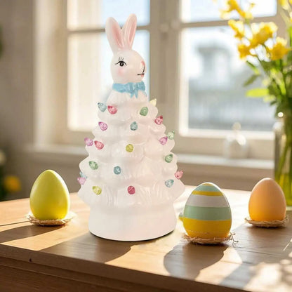 🐰Pink Bunny Tree Easter Decorations, 2026 New Resin Bunny Rabbit Tree with Lights
