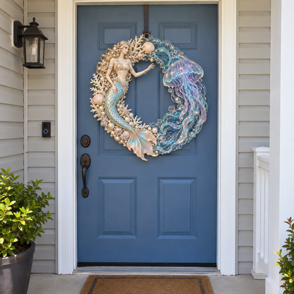 🧜‍♀️🌊 Mermaid Moonlight Wreath | Glowing Jellyfish & Ocean Decor ✨