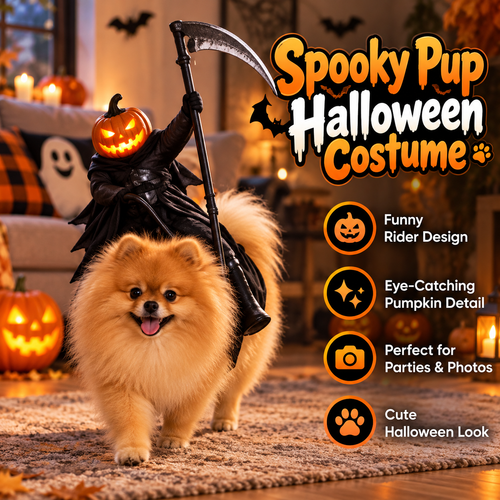 🎃 Spooky Rider™ – Funny Pumpkin Reaper Halloween Dog Costume