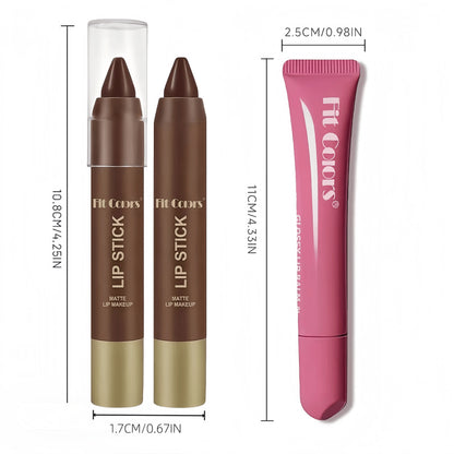 Matte Lip Liner & Moisturizing Lip Oil Set – Hydrating Nude Glossy Lip Kit