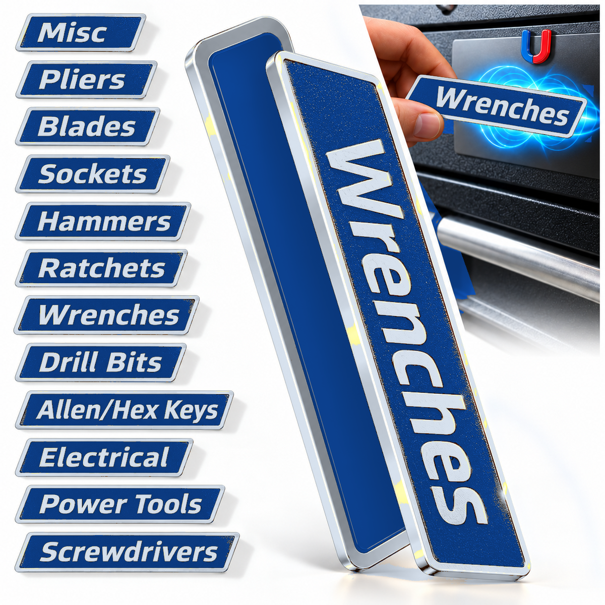 🔧 12-Pack Magnetic Toolbox Labels – Find Your Tools Faster