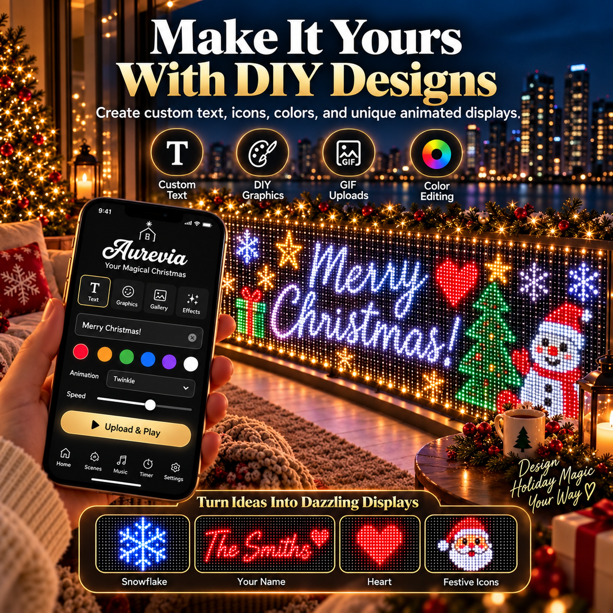 🎄💯Smart Animated Curtain Lights – App-Controlled RGB Balcony & Window Display