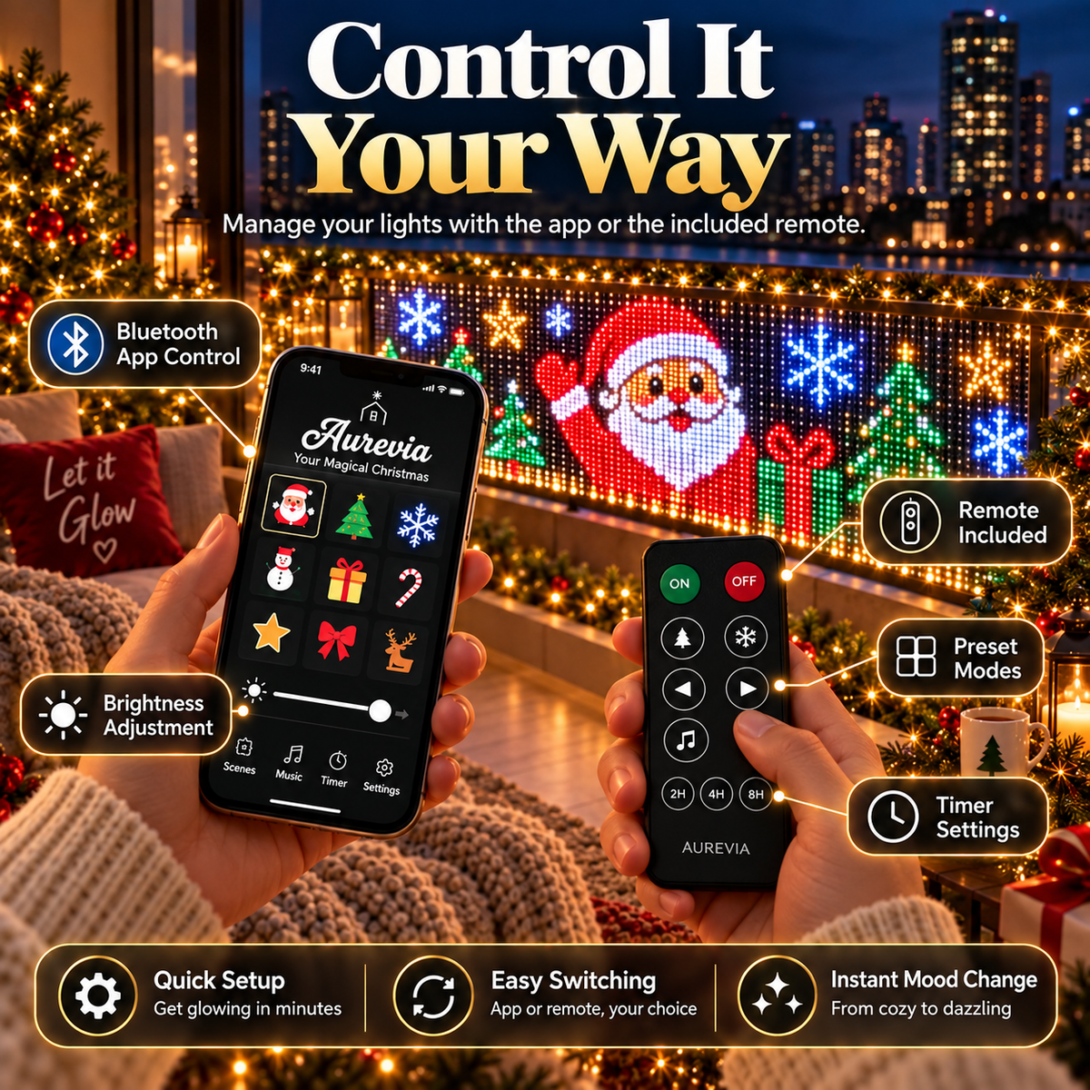 🎄💯Smart Animated Curtain Lights – App-Controlled RGB Balcony & Window Display