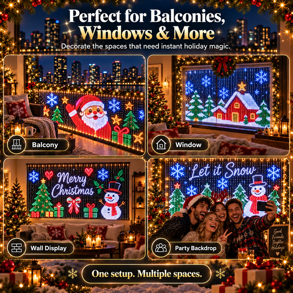 🎄💯Smart Animated Curtain Lights – App-Controlled RGB Balcony & Window Display