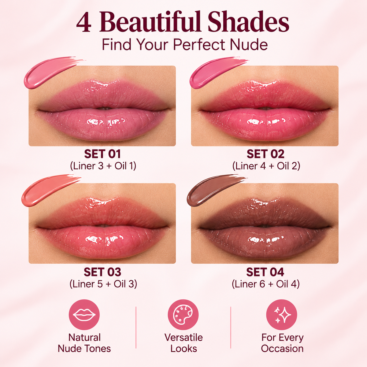 Matte Lip Liner & Moisturizing Lip Oil Set – Hydrating Nude Glossy Lip Kit