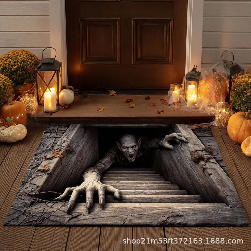 💀 3D Skull Trap Door Illusion Mat – Spooky Halloween Entrance Decor