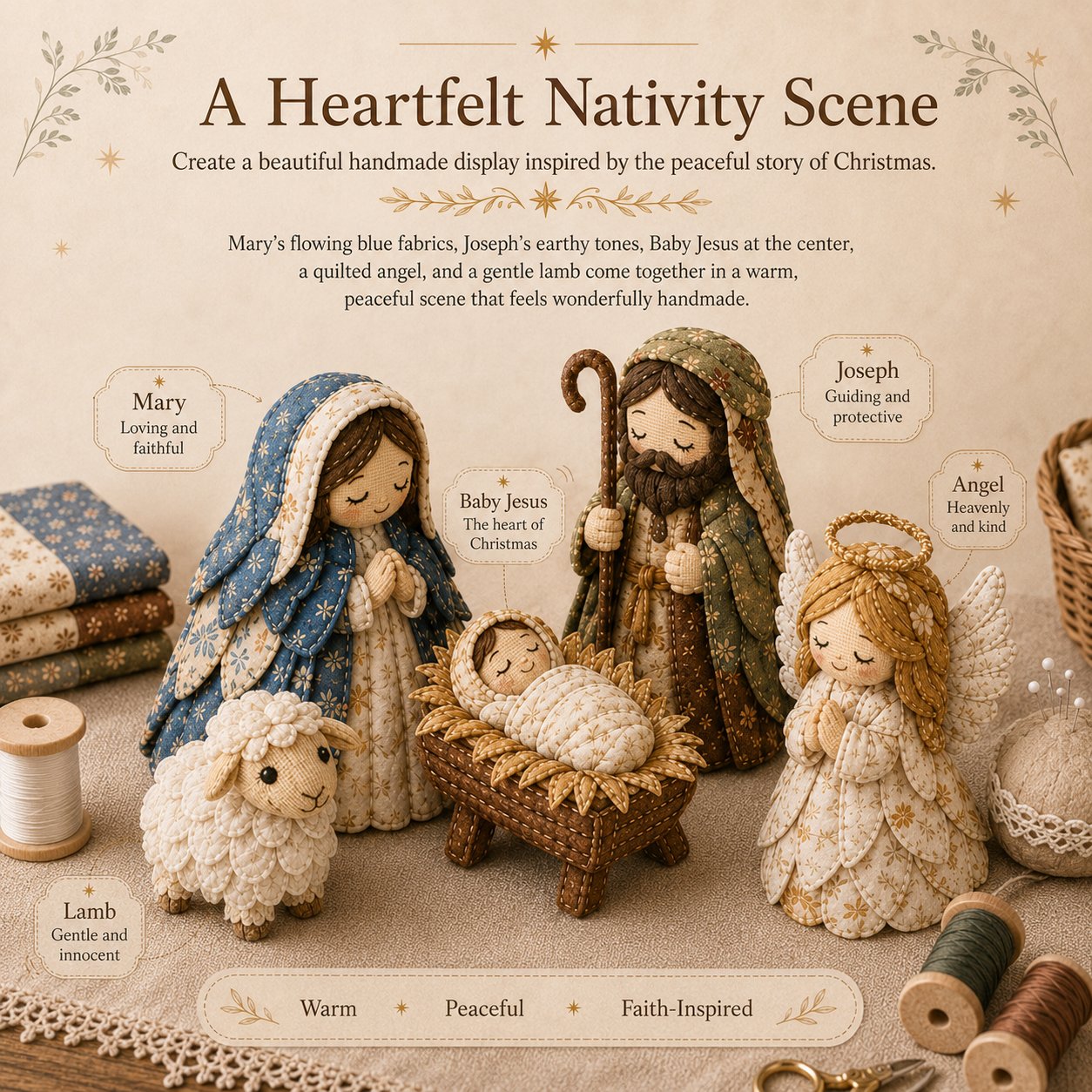 🔥LAST DAY 50% OFF -✨ DIY Patchwork Nativity Scene Sewing Kit (Beginner-Friendly)