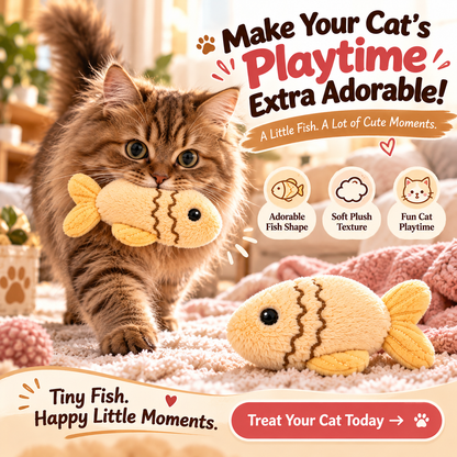🐱🐟 Adorable Fish Plush Cat Toy – Soft & Cute Interactive Toy for Indoor Playtime 💕
