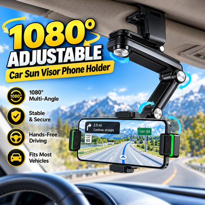 📱 1080° Adjustable Car Sun Visor Phone Holder – Foldable 360° Rotating Hands-Free Mount