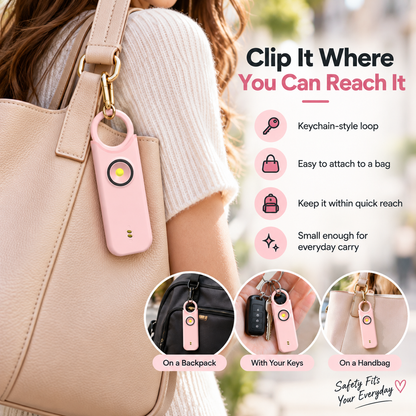 Personal safety alarm forwomen: features a high-decibel siren and strobe light;keychain design; helps protectbelongings and prevent loss.