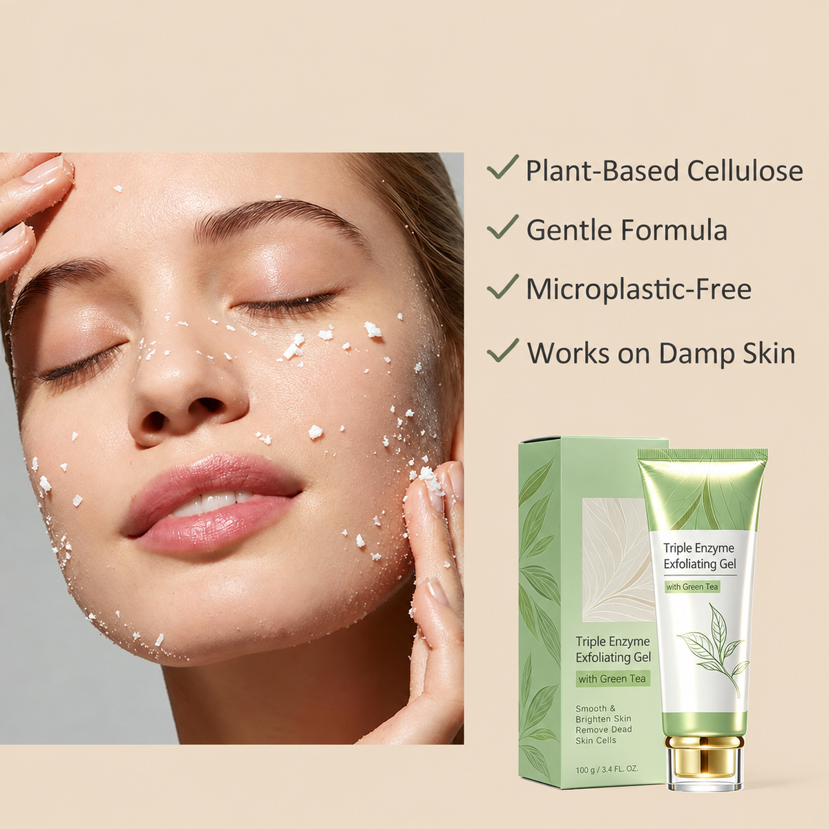🍃 Triple Enzyme Exfoliating Gel – Gentle Skin Polish with Green Tea
